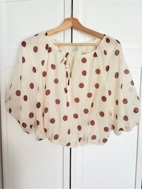 Joie Cream Blouse with Brown Polka Dots